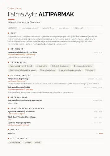 Matematik Öğretmeni Cv Örnekleri cv indir